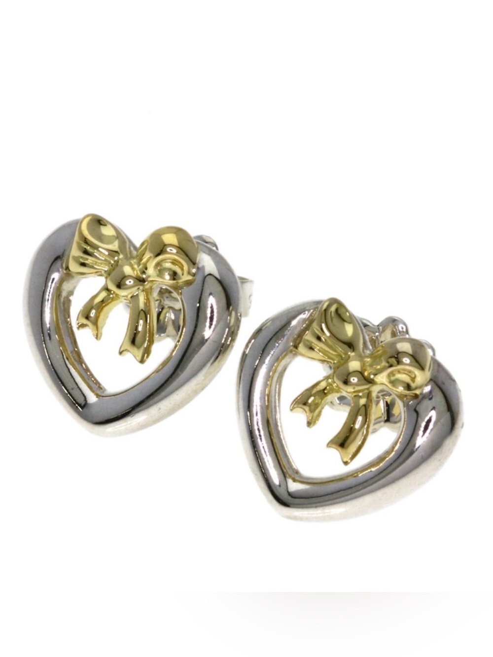 Tiffany & Co Vintage Sterling Silver & 18K Gold Heart Bow Earrings